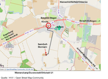 SwinGolf- Stormarn Quelle:  HVV  / Open Street Map-Community  Kirche Schule S e g e b e r g / < - - K a y h u d e / N o r d e r s t e d t B a r g f e l d - R ö g e n - - > J e r s b e k / B a r g t e h e i d e R B - - > Nienwohld/Sülfeld/Oldesloe Wiemerskamp/Duvenstedt/Ohlstedt U1 Bargfeld-Stegen